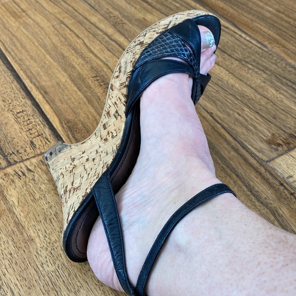 Black Franco Sarto’s in size 7.5 leather upper with cork wedge heels. - Picture 8 of 8